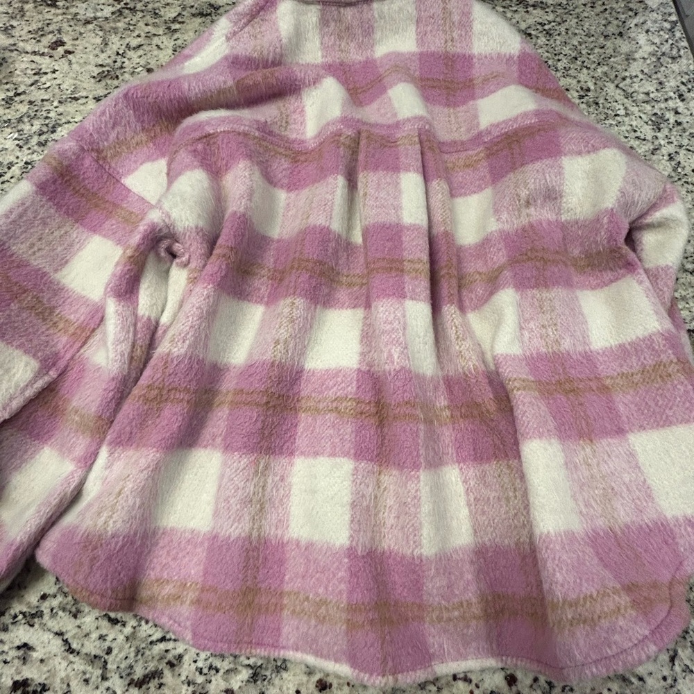 Pretty Garbage Oversized Plaid Button Down Shacket Shirt‎ - Pink and Cream - Picture 4 of 4